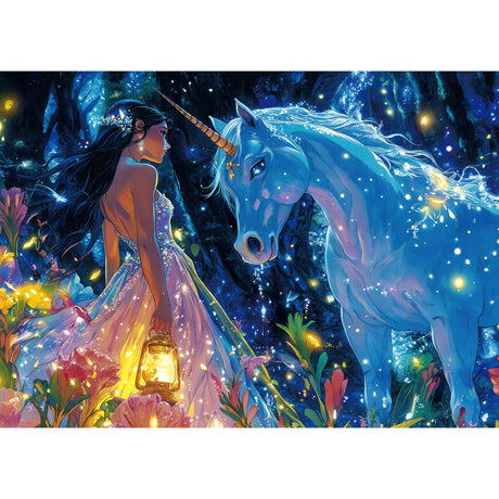 500 Piece Puzzles for Adults,Glitter Unicorn Jigsaw Puzzle,Forest Girl Jigsaw Puzzles 500 Pieces,Fantasy Creative Games and Gifts Difficult Puzzle Home Decor Toy for Adults (20.5"x14.9"), 1:1 Poster lamplig