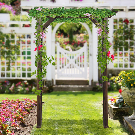 Outsunny 85" Wooden Garden Arbor for Wedding and Ceremony, Outdoor Garden Arch Trellis for Climbing Vines, Fir Wood, Carbonized Color Outsunny