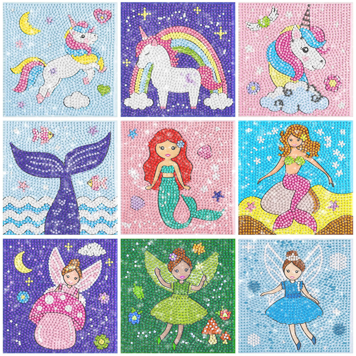Klevly Diamond Painting Kits for Kids | 9 Unique Designed Canvases - Unicorn, Fairy, Mermaid | Arts & Crafts with Minimum Mess | Diamond Art Kits for Kids | Gem Painting Kit | Jewel Art | Crystal Art Klevly