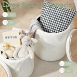 Round Ottoman with Storage Set of 2,Vanity Stool with Storage for Bedroom, Ottoman Coffee Table,Small Velvet Foot Stool Ottoman for Living Room, White Royal Windsor