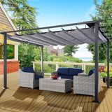 HAPPATIO 10' X 13' Outdoor Retractable Pergola Canopy for Deck, Backyard, Patio, Aluminum Pergola with Sun Canopy, Includes Ground Studs and Expansion Screws (Grey) HAPPATIO