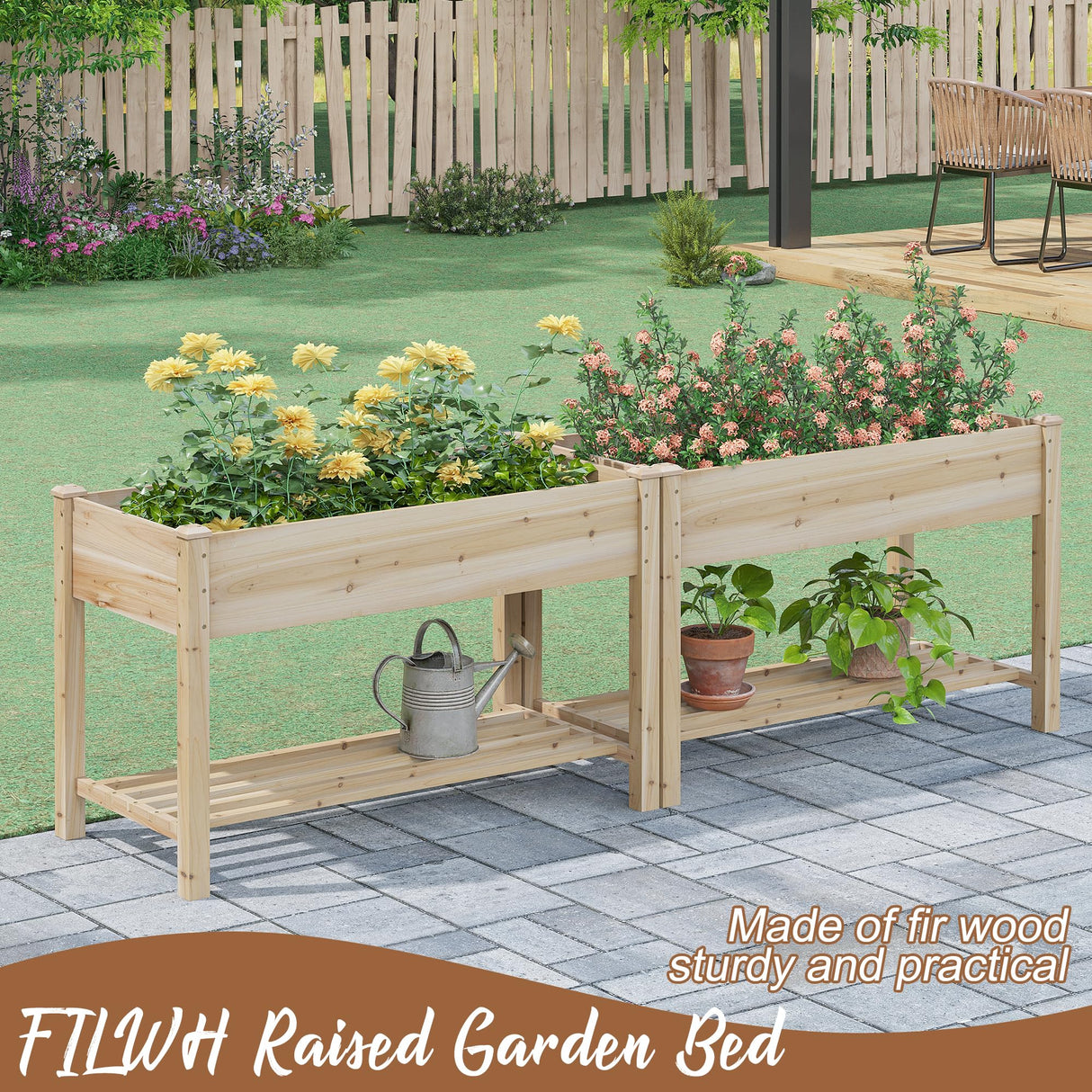 FILWH Raised Garden Bed with Legs Elevated Wooden Planter Box Stand Large Planter Stand Box for Fruits Vegetables Flowers with Divider with Bag - 48 * 24 * 30.5IN FILWH