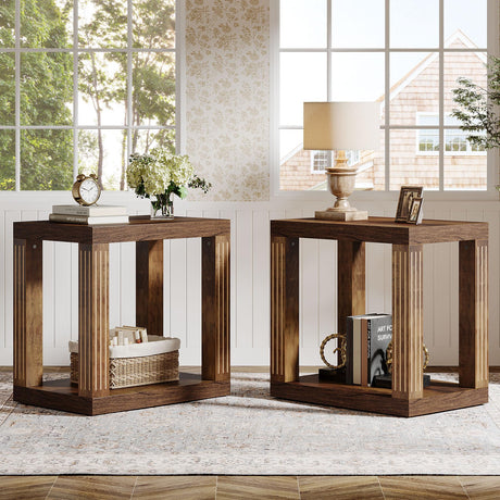 Tribesigns End Table for Living Room, 2-Tier Rectangle Side Table with Storage Shelf, All-Wood Sofa Side Table, Farmhouse Bedside Table for Bedroom, Rustic Brown Tribesigns