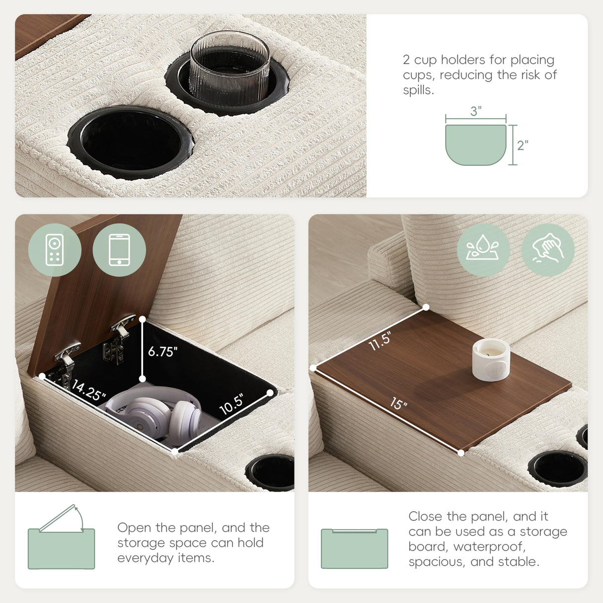 Merax 140'' Oversized Modular Sectional Sofa with Storage Ottoman and Console, Removable Storage Pockets, Cup Holder, Wide Seat, USB Charger, 6 Seat U Shaped Chenille Couch Set for Living Room, Beige Merax