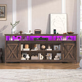 jiteentarou Farmhouse TV Stand for 90/85 Inch TV with Power Outlet, LED Entertainment Center with Storage and Sliding Barn Doors, Wood Media Console for Living Room, Brown jiteentarou