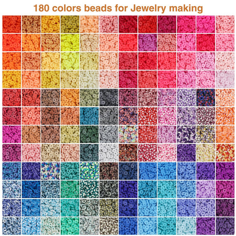 XSEINO 33000Pcs Clay Beads Bracelet Making Kit - 180Colors 8Boxes Polymer Clay Beads and 2 Styles Letter Beads，with Rich Jewelry Making Accessories and 3 Rolls Crystal Cord, for Crafts Christmas Gifts XSEINO