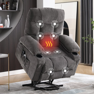 MAHOMICO Power Lift Recliner Chair for Elderly with Vibration Massage and Lumbar Heating, Electric Lift Recliner Single Sofa with Side Pocket, Two Cup Holders and USB Charge Port for Living Room