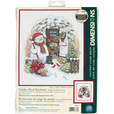 Dimensions Counted Cross Stitch Kit 'Garden Shed Snowman' 14 Count White Aida, 12'' x 14'' Dimensions