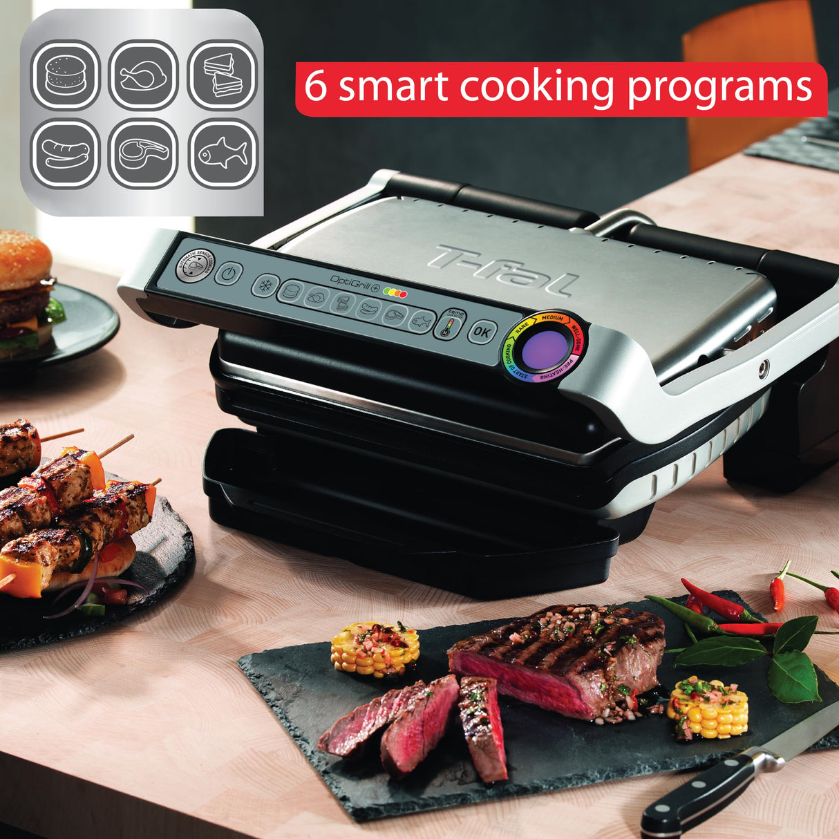T-fal OptiGrill XL Electric Indoor Grill: 6 Auto Cooking Modes, Smart Sensor Technology, Nonstick Removable Plates, 4-8 Servings, Dishwasher Safe, Panini Press, Precision Grilling T-Fal