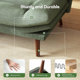 Marsail Futon Sofa Bed, Futon Couch with Adjustable Backrest & Armrests, Convertible Small Sleeper Sofa Bed for Small Apartments, Study Room, Office, Corduroy Loveseat, Green Marsail
