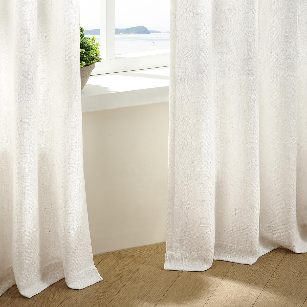 Pinch Pleated Linen Curtains 108 Inches long for Living Room 2 Panels Set Cream Ivory Flax Double Pleated Drapes Back Tab Neutral Boho Ceiling Floor 108 Inch Window Curtains Bedroom Natural Birch TWODRAPES