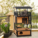 PawHut Wooden Outdoor Cat House, Feral Cat Shelter Kitten Condo with Asphalt Roof, Escape Doors, Condo, Jumping Platform, Yellow PawHut