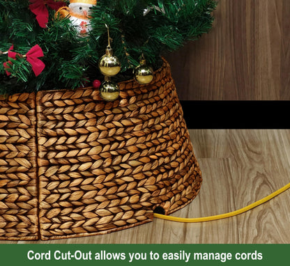 CENBOSS Christmas Tree Collar, Rattan Xmas Tree Collar for Artificial Trees, Woven Wicker Christmas Tree Skirt, Tree Stand Base Cover, Tree Basket Base Box, Christmas Tree Ring (Brown Wash, 24 inch)