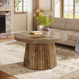 Tribesigns Coffee Table, 31.5" Small Farmhouse Round Coffee Tables with Fluted Drum Base, Mid Century Modern Boho Accent Center Table for Living Room, Apartment, Small Space, Brown Tribesigns