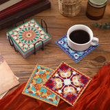 Purpeak 8 Pcs Diamond Coasters Diamond Painting Coasters DIY Mandala Kits with Holder Square Boho Paisley Art 5d Kits for Beginners Adults Craft Purpeak