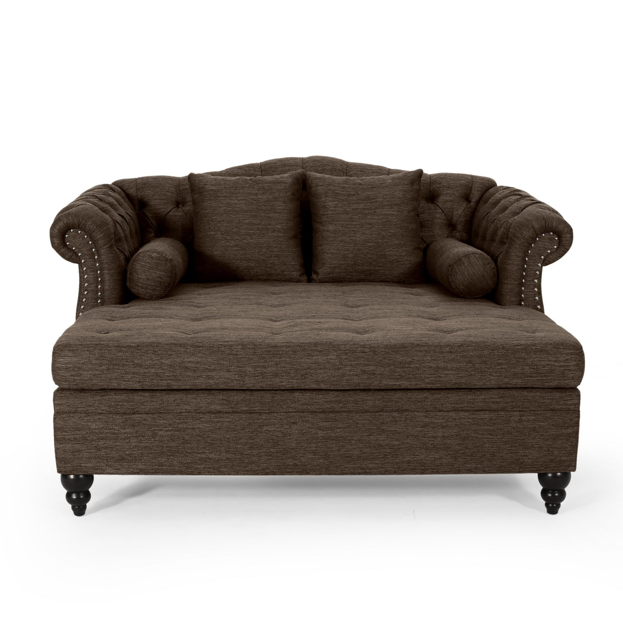 Christopher Knight Home Audrey 62.50" Oversized Lounge Chair, Tufted Loveseat Chaise, Scroll Armchair, Upholstered Loveseat Sofa Chair, Large Leisure Couch Bed, Sleeper Sofa for Living Room, Brown Christopher Knight Home