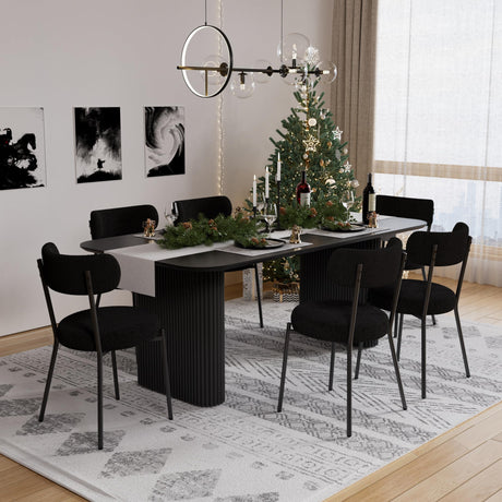 RGZ Modern Oval Dining Table Set for 6, 7 Piece Dining Table and Chairs Set with Black Kitchen Table & 6 Black Upholstered Boucle Chairs, Dining Table for Dining Room, Kitchen, Living Room RGZ