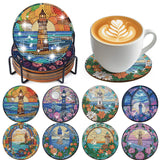 Sitsink Landscape Diamond Painting Coasters - 8 Pcs Lighthouse Diamond Art Kits for Adults, Gem Art Painting Coasters Kit with Holders Sitsink