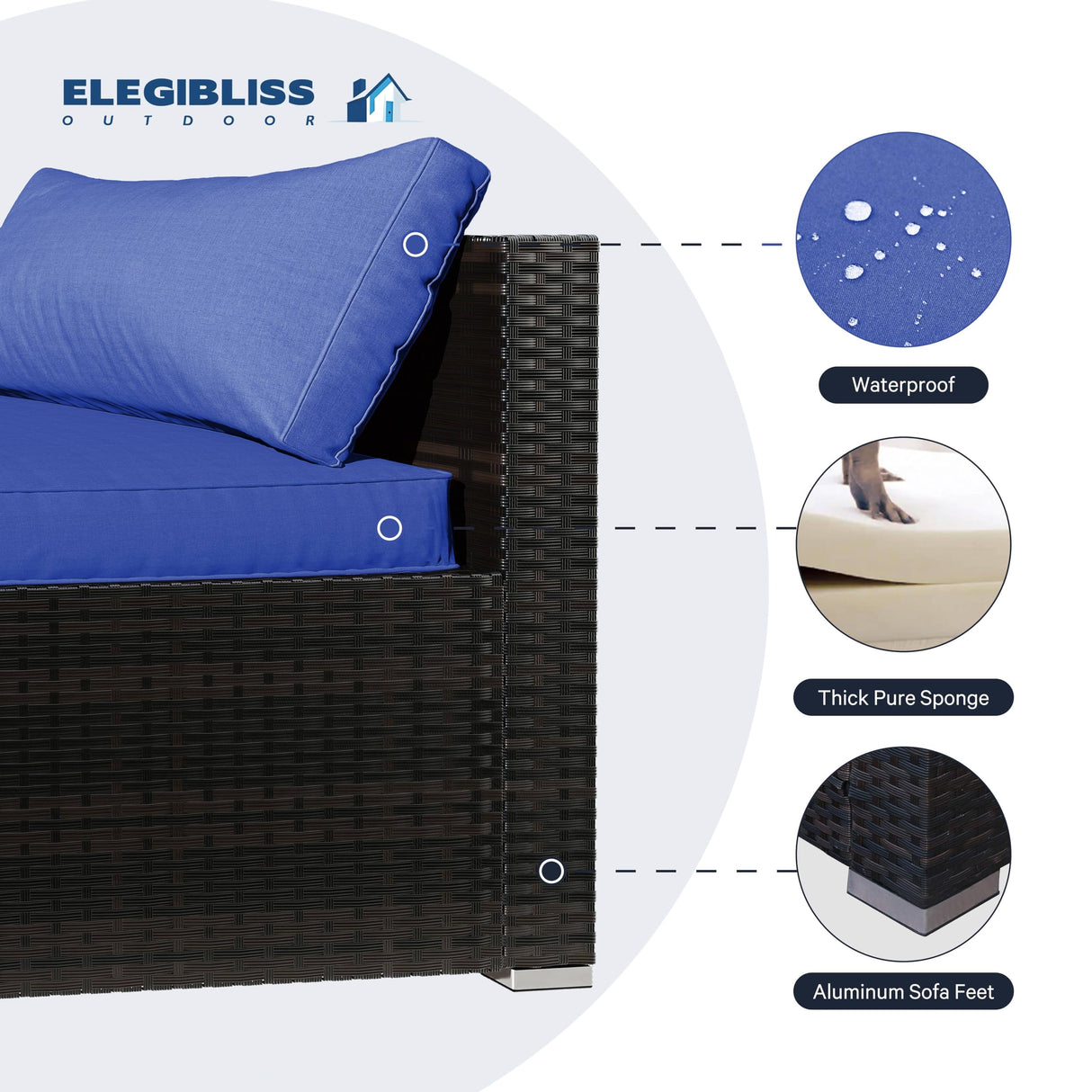 ELEGIBLISS 7 Pieces Patio Furniture Set - Outdoor Sectional Wicker Rattan Furniture with Cushion and Glass Table Patio Conversation Sets for Porch Poolside Backyard Outdoor Sofa Set Modular Sofa ELEGIBLISS