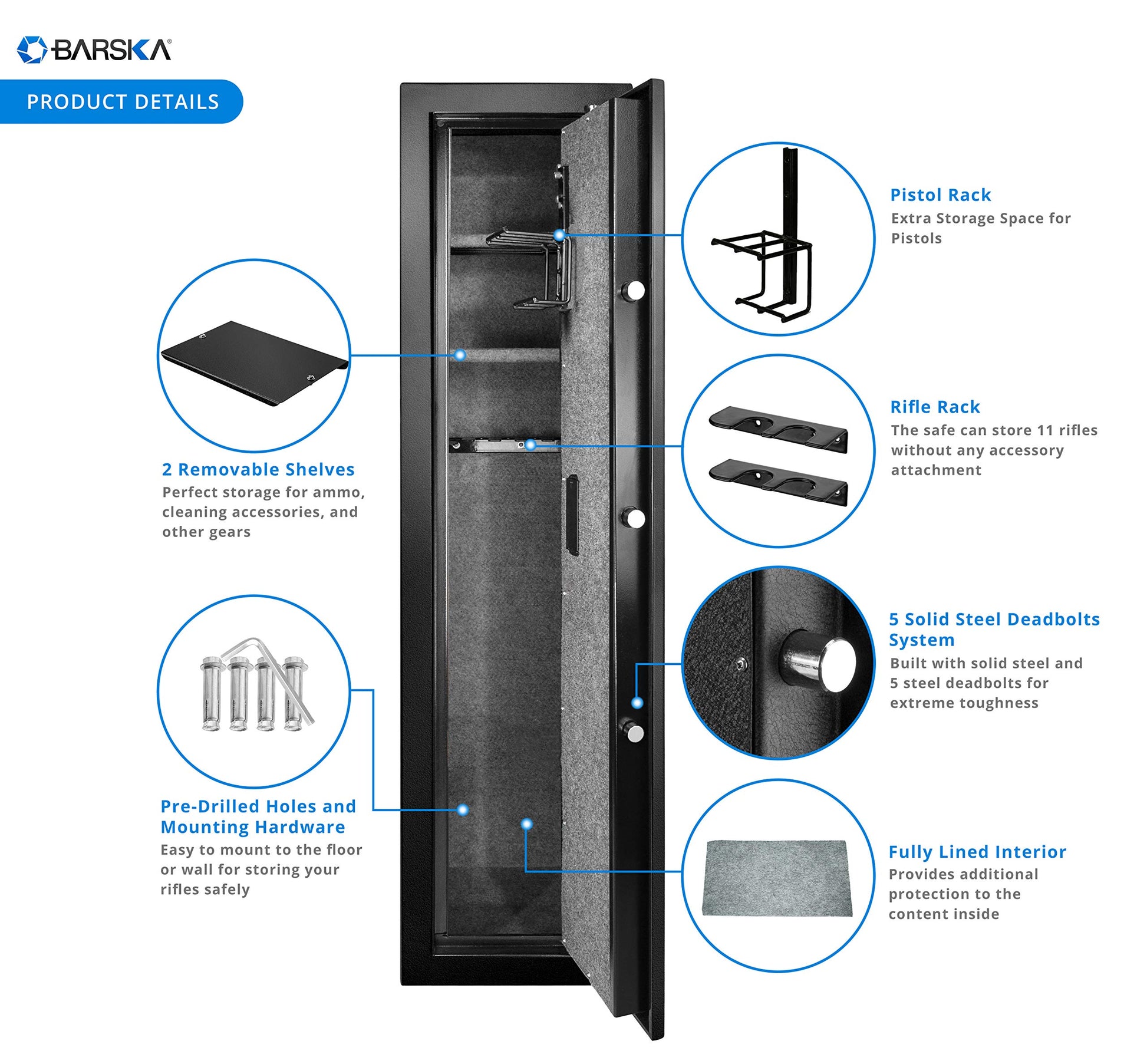 Barska Quick and Easy Dual Access Digital Biometric Fingerprint & Keypad Code Rifle Firearm and Long Gun Safe for Home - 11 Position - WoodArtSupply