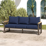 Sundale Outdoor Patio Furniture Aluminum Sofa, All-Weather 3-seat Outdoor Metal Sofa Couch with 6” Olefin Cushion & Dark Grey Frame, Outdoor Seating for Garden Deck Porch(Navy Blue) Sundale Outdoor