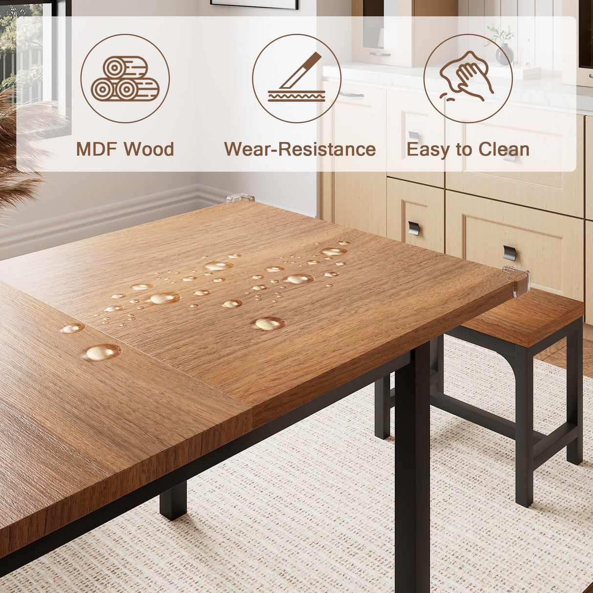 Einhomn 5 Pieces Dining Room Table Set for 4-6, 63" Extendable Kitchen Table Set with 2 Benches & 2 Stools, Small Dining Table Set with Metal Frame & MDF Board, Walnut Einhomn