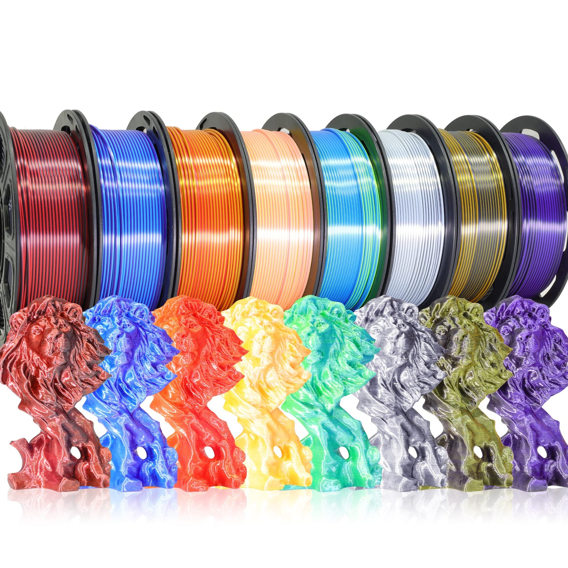 BBLIFE 8 Spools Dual Color Silk PLA 3D Printer Filament Bundle, Silk White/Black, Red/Black, Gold/Black, Purple/Black, Purple/Blue, Red/Gold, Green/Blue, Yellow/Pink, 1.75mm Bicolor Silk PLA  - WoodArtSupply