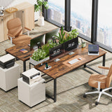 Huuger 55 Inch Desk with Power Outlets, Deeper & Thicker Desktop, Robust Metal Tubes, Computer Desk, Heavy Duty Office Desk, Work Gaming Desk for Home Office, Rustic Brown Huuger