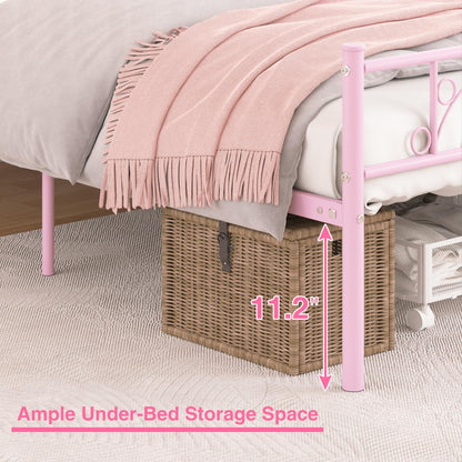 Weehom Full Size Bed Frames with Headboard, Heavy Duty Metal Platform Bed Strong Metal Slats Support,Easy Assembly Pink