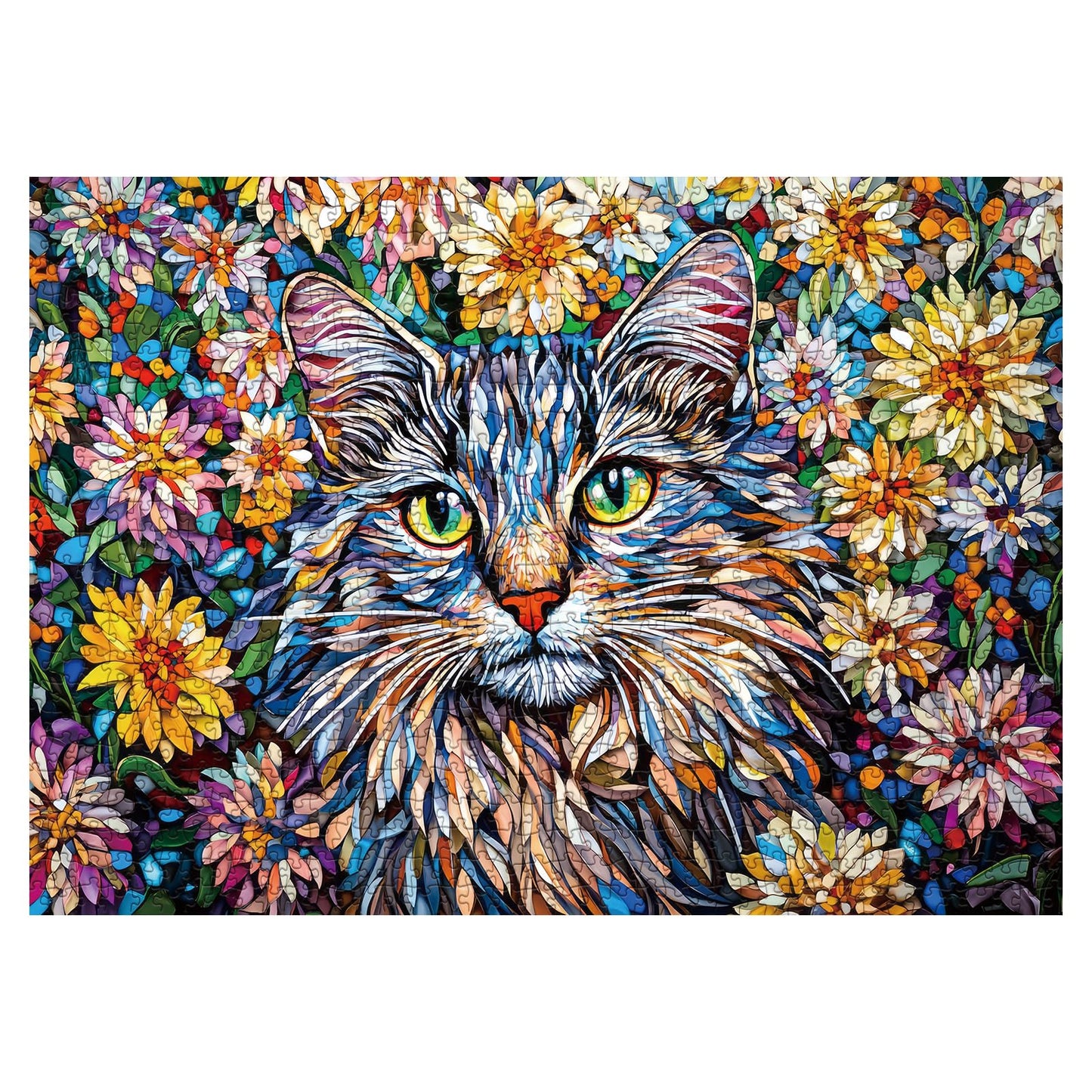 Flower Cat Puzzles for Adults 1000 Pieces, Colorful Art Floral Animal Jigsaw Puzzle, Beautiful Plant Garden Challenging Puzzles for Adults