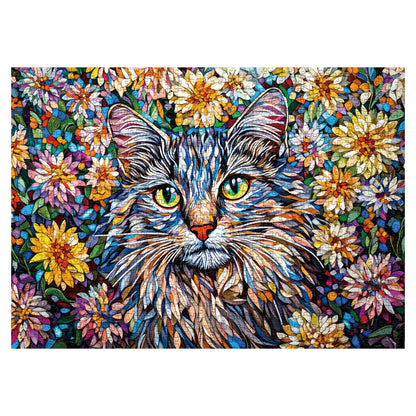 Flower Cat Puzzles for Adults 1000 Pieces, Colorful Art Floral Animal Jigsaw Puzzle, Beautiful Plant Garden Challenging Puzzles for Adults