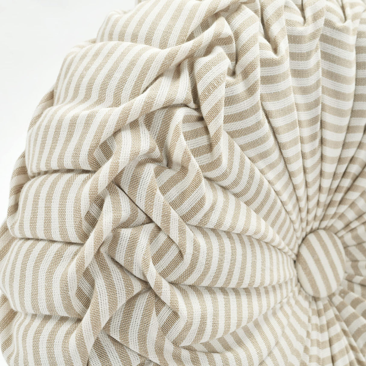 Lush Decor Farmhouse Ticking Stripe Yarn Dyed Pleated Decorative Throw Pillow, 14" Round, Neutral - Round Pillow - Throw Pillows For Bed, Couch, Or Chair Lush Decor