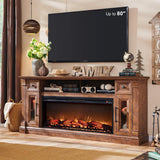 OKD Farmhouse Fireplace TV Stand for 80 Inch TV, Entertainment Center with 42" Fireplace & LED Lights, Modern Media Console Table with Storage Drawers & Cabinets, Reclaimed Barnwood Color OKD