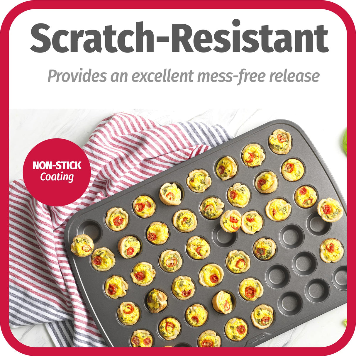 GoodCook Everyday Non-Stick Steel 48 Cup Mini Muffin Pan – Heavy Duty Small Muffin Pan, Bakeware Cupcake Pan, Delicious Baked Goods Muffin Tin Tray, Dishwasher Safe GoodCook