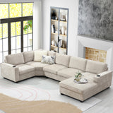 Merax 119" U Shaped Sectional Sofa, 6 Seat Chenille Corner Couch Set with Oversized Chaise Lounge, Comfy with Cup Holders for Living Room, Apartment, Beige Merax