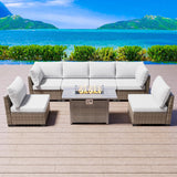SUNPEAK Patio Furniture Set Q01 Series Sofa 7 Pieces Outdoor Furniture Set Sectional Couch with Fire Pit Table Balcony Furniture Patio Table and Chairs Set with Propane Fire Pit SUNPEAK