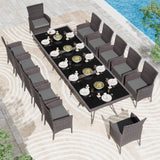 Kullavik 15-Piece Outdoor Dining Set Patio Rattan Furniture Set,Patio Dining Table and Chairs Set with 12 Chairs and Cushions,Square Glass Tabletop with Umbrella Hole for Patio,Backyard,Garden,Grey Kullavik