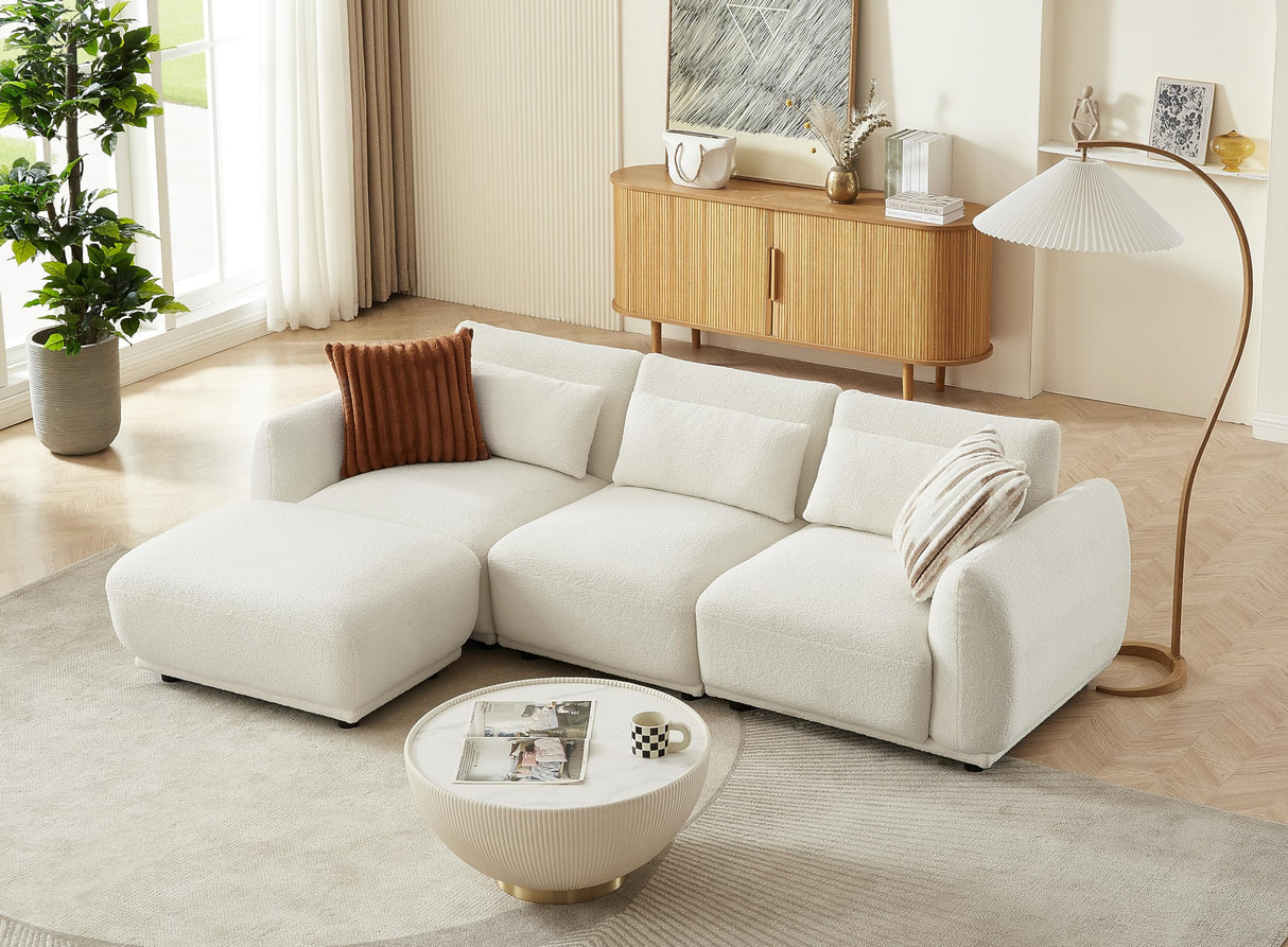 FREEHOMAE Sectional Sofa Couch,Convertible U Shaped Sectional,Modular Sectional Couches for Living Room,L Shaped Couch,Cloud Couch with Removable Ottomans.（3set+1 Ottomans-White） FREEHOMAE