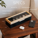 CASE ELEGANCE Two-Toned Pine and Black Base with Modern Aluminum Handle 6-Slot Watch Box with Real Glass CASE ELEGANCE