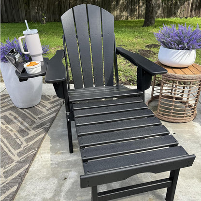 NAVINE Adjustable Adirondack Chair Set of 2 with Ottoman, Folding Adirondack Chair, HDPE Adirondack Chair with Multifunctional Cup Holder Trays for Deck, Terrace, Patio, Poolside, Fire Pit. - WoodArtSupply