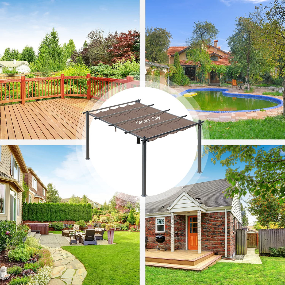 Aoodor Replacement Pergola Canopy - Retractable Shade in Dark Brown Fabric for 10 x 13 ft Pergola, UV Resistant, Fade-Resistant, Water-Repellent, Adjustable and Durable Fabric Aoodor