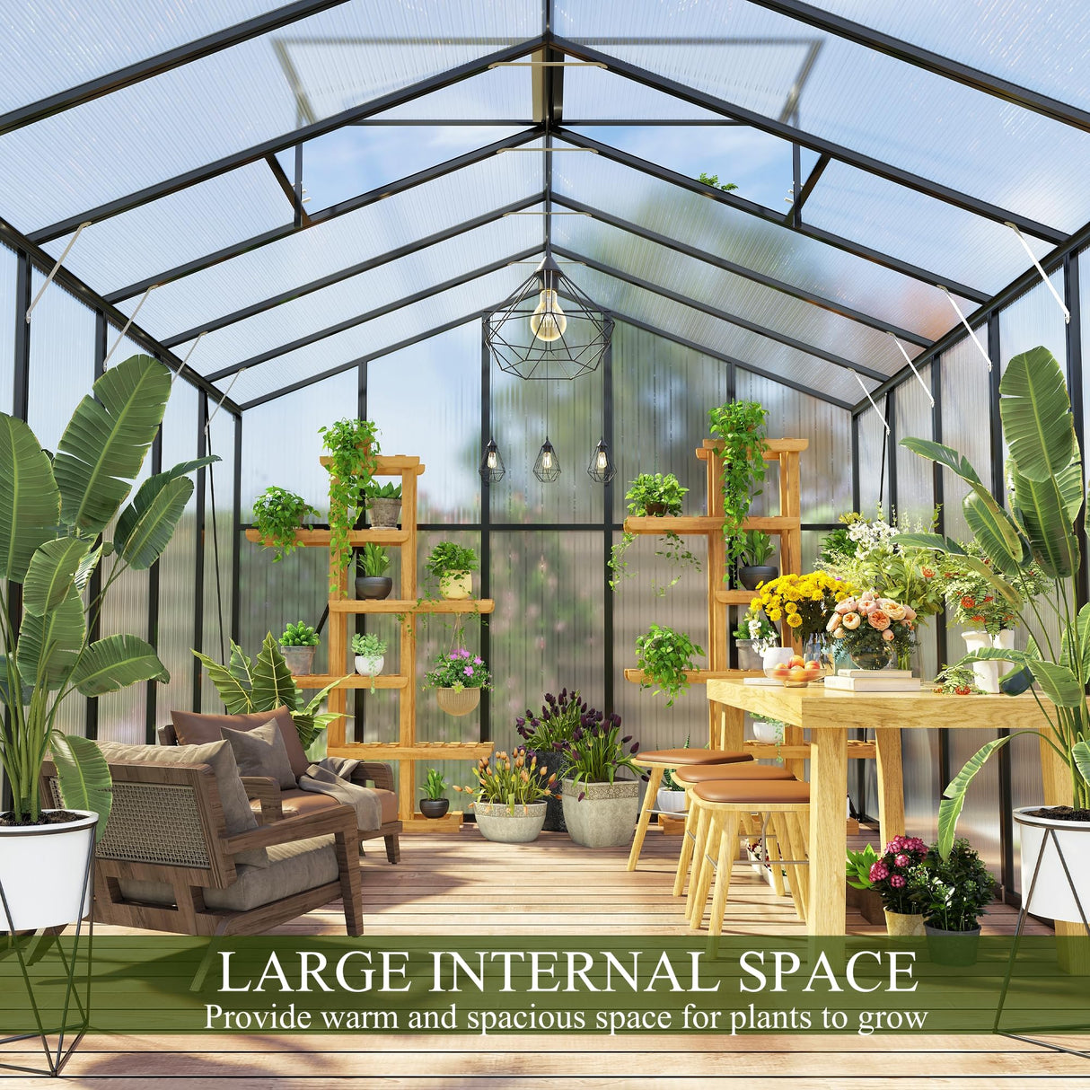 Vigo huseeo 10 * 12 * 8.7FT Greenhouse for Outdoors,Polycarbonate Greenhouse with Stronger Wind Protection and Roof Vent,Walk-in Large Aluminum Sunroom Winter Proof,Black Vigo huseeo