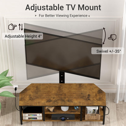 BACEKOLL TV Stand with Mount and LED Light, Corner TV Stand with Storage and Power Outlet, Swivel Television Stand Console for TV Up to 60", Entertainment Center for Living Room, Bedroom, Rustic Brown