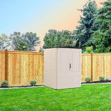 Rubbermaid Medium Vertical Resin Outdoor Storage Shed With Floor (4.3 x 4.6 Ft), Weather Resistant, Beige/Brown, Organization for Home/Backyard/Garden Tools/Lawn Mower/Bike Storage/Pool Supplies Rubbermaid