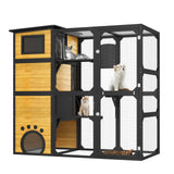 Merax Large Cat Catio 4 Tiers Cat Enclosure for Outdoor, Cat House Weatherproof Attached to Window for Multiple Cats with Platforms and Resting Rooms, Brown Merax