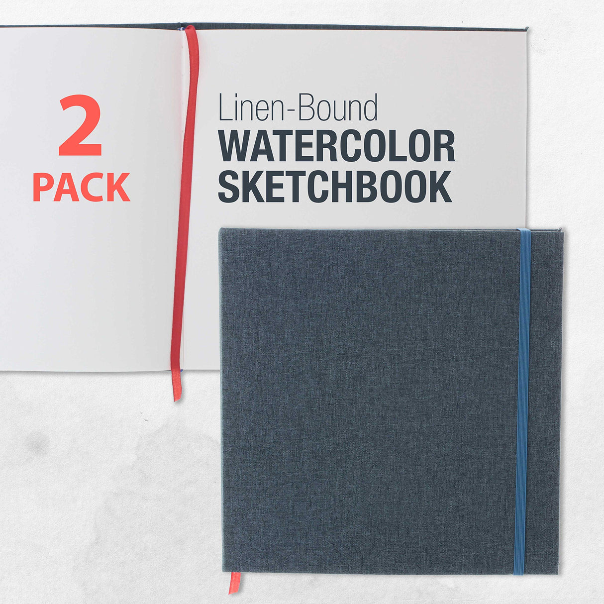 U.S. Art Supply 8.5" x 8.5" Watercolor Book, 2 Pack, 76 Pages, 110 lb (230 GSM) - Linen-Bound Hardcover Artists Paper Pads - Acid-Free, Cold-Pressed, Brush Painting & Drawing Sketchbook Mixed Media U.S. Art Supply