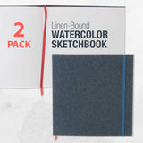 U.S. Art Supply 8.5" x 8.5" Watercolor Book, 2 Pack, 76 Pages, 110 lb (230 GSM) - Linen-Bound Hardcover Artists Paper Pads - Acid-Free, Cold-Pressed, Brush Painting & Drawing Sketchbook Mixed Media U.S. Art Supply