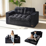MAXYOYO Convertible Sofa Bed, Pull Out Loveseat Sleeper Sofa, 2 in 1 Folding Couch Bed, Fold Out Floor Couch with Pillows for Living Room Bedroom Lounge, Black MAXYOYO