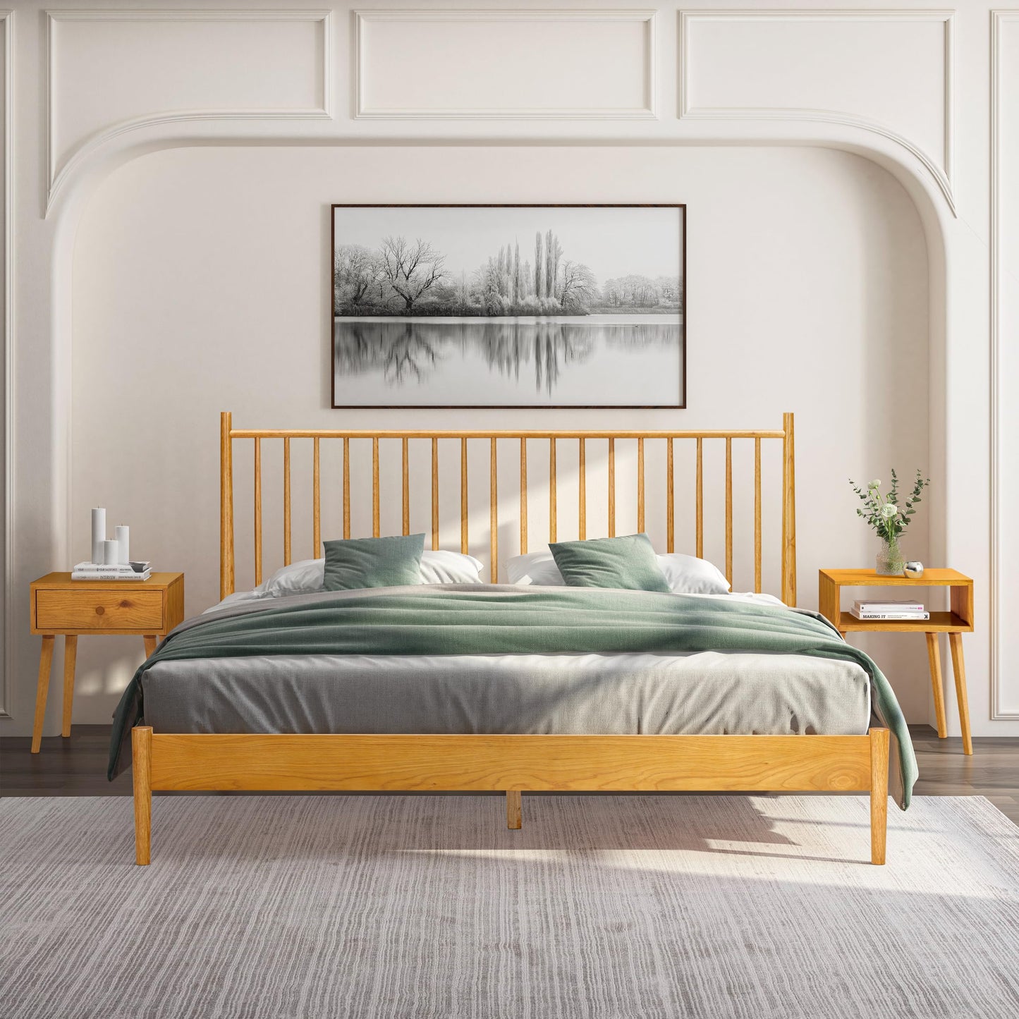 NTC Inno Rustic Oak Wooden Bed Frame with Headboard - Solid Construction, Silent Slats, Effortless Assembly, Queen Size - WoodArtSupply