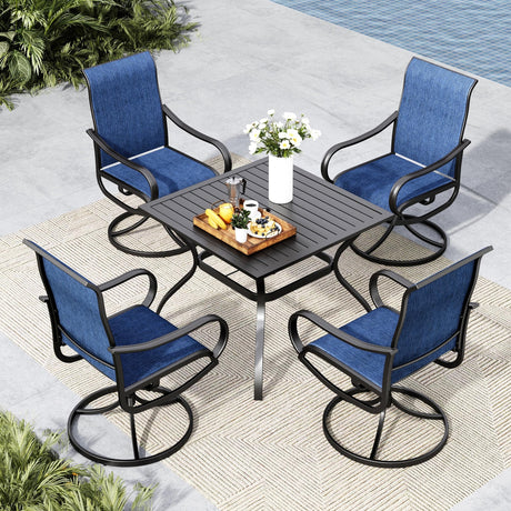 MFSTUDIO Patio Table and Chairs Set of 4, Outdoor Dining Set with Metal Table and Swivel Chairs, 5 Piece Patio Furniture Set for Deck/Backyard/Poolside/Garden MFSTUDIO